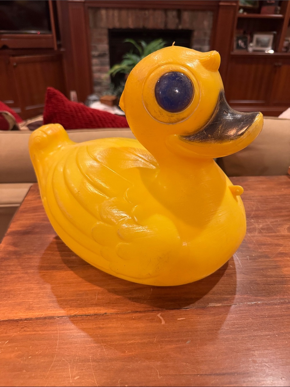 VINTAGE Empire Blow Mold Large 12” Yellow Duck Blue Eyes RARE No Cracks